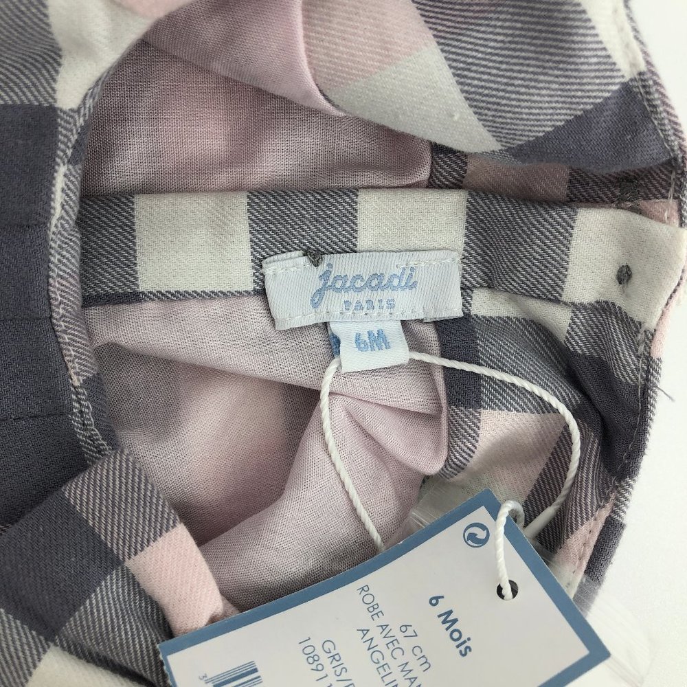 JACADI Baby Girl Pink Buffalo Check Dress - Picture 8 of 8
